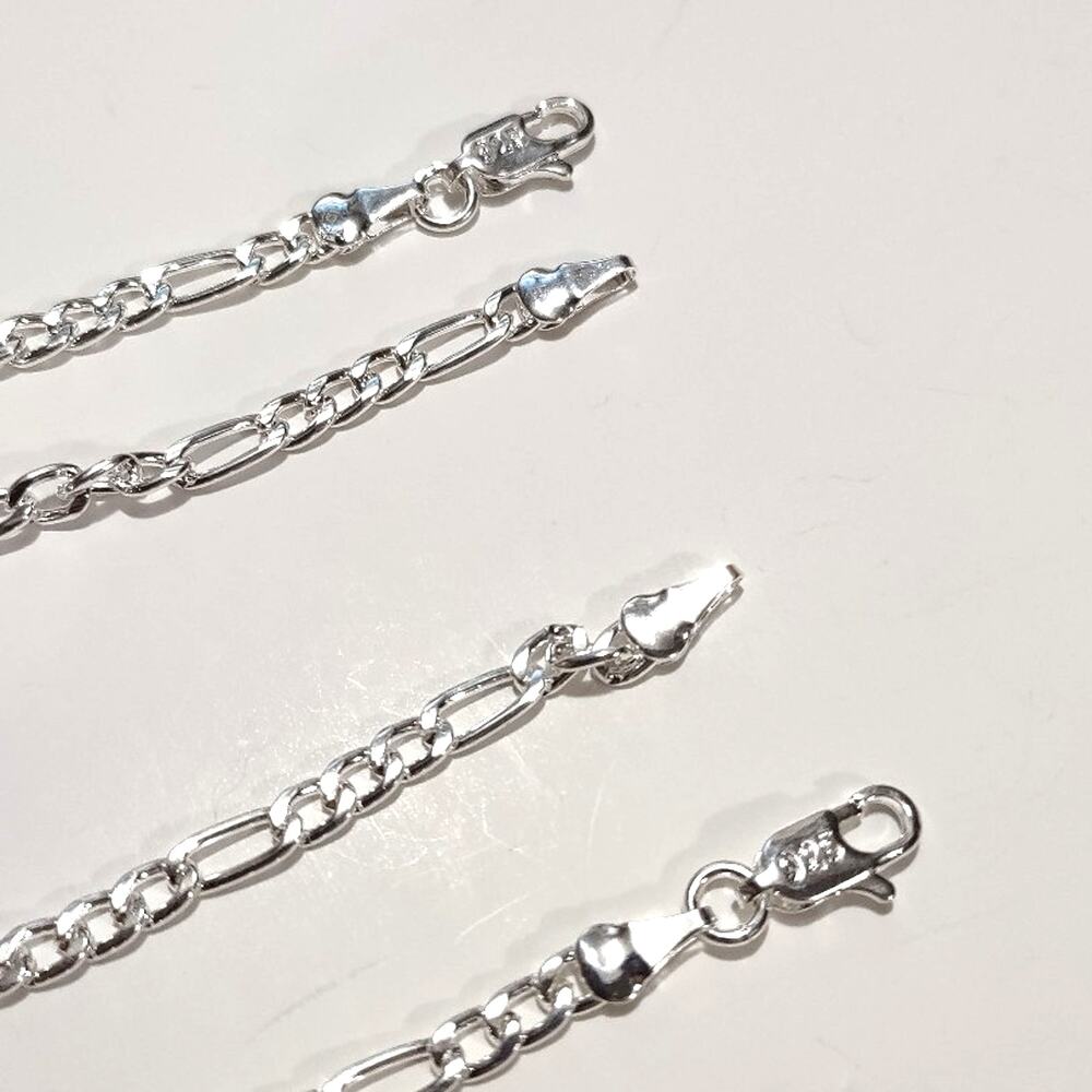 925 Silver Plated Necklace & Bracelet Figaro Chain Christmas Birthday Valentines
